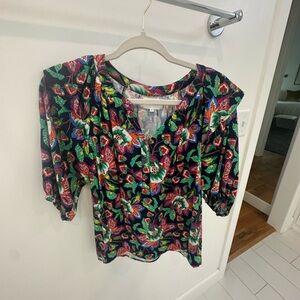 XiRENA Floral Blouse - Navy and Green Sz. XS